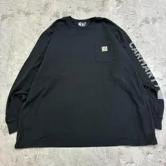 Carhartt 袖プリント ロンT ポケット付き XL ブラック 無地 古着