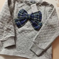 moujonjon♡ グレーチェックリボントップス120センチ新品、タグ付き