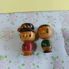 昭和レトロ】ペコちゃんこけし 2体セット 木製人形 当時物 根付け