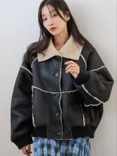 LOWRYS FARM ムートンボアブルゾン　ブラック