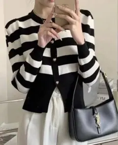 GRLボーダー柄ハートボタンニットガーデ