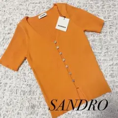 新品タグ付き.*SANDRO リブニットカーディガン オレンジ 金ボタンのサムネイル
