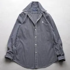 ポロ ラルフローレン ポニー刺繍 コットン ストライプシャツ 長袖 ブラック 黒