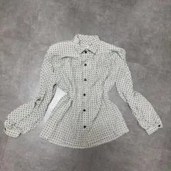 レトロ ガーリー ドット柄 ブラウス シャツ アイボリー 古着 ヴィンテージ