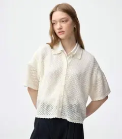 GU 半袖 透かし編み ポロシャツ ホワイト Mサイズのサムネイル