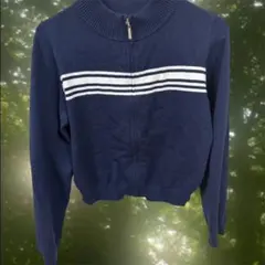 ネイビー ストライプ ニットパーカー