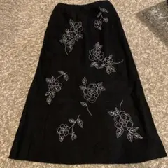 ローラアシュレイ　リネン 麻　刺繍　花　スカート