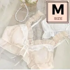 064 ピンクベージュM ノンワイヤーブラジャー　ブラレット　ガーリー　レース