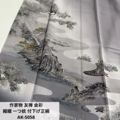 作家物 友禅 金彩 縮緬 素敵なデザイン 一つ紋 付下げ 正絹 AK-5058