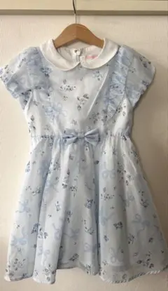 メゾピアノ　水色 花柄 半袖ワンピース