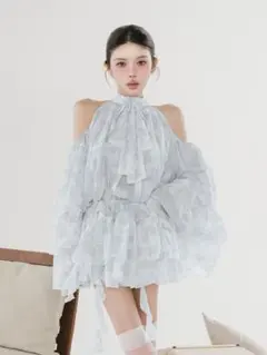 Darich トワルドジュイシフォンフリルミニワンピース SAX