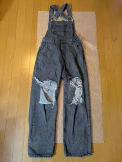SHEINグレー ダメージデニムオーバーオール Mサイズ