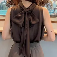 Ravirm × Haruka コラボ リボンタイノースリーブブラウス