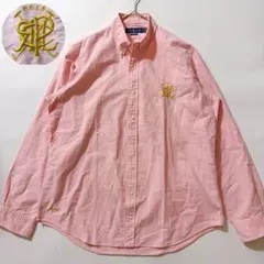 金刺繍✨️ラルフローレン オックスフォードシャツ 重ねロゴ クレスト ピンク L