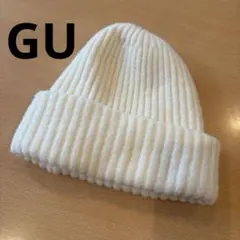GU gu ホワイトリブ編みニット 帽子 ニット