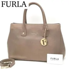 【良品】FURLA LINDA ハンドバッグ セミショルダーバッグ レザー 茶色