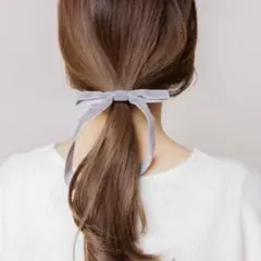 ヘアゴム　リボン　グレー