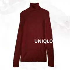 c407 ユニクロ　バーガンディータートルネックS ウール　ストレッチタイト無地