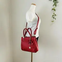 【美品】D.KELLY 2way ハンドバッグ ショルダーバッグ 赤 チャーム付のサムネイル