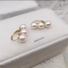 パールピアス　3連ファッション