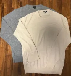 UNIQLO XL 2枚セットメリノウールクルーネックニット　 グレー・ベージュ