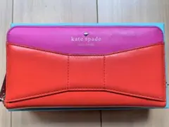 【美品中古品】ケイトスペード 長財布　リボン　ピンク×レッド　美品　箱付
