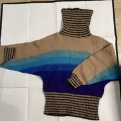 ウール100% タートルネックセーター ストライプ