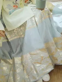 伝統 青と金 織錦馬面　ロング　中華漢服　チャイナ服　中華風　巻きスカート　織金