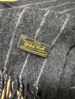 GLOBAL WORK ウール混 ストライプ柄マフラー グレー系