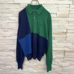 90s POLO GOLF ポロゴルフ 長袖ニットポロシャツ ロゴ刺繍