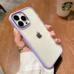 シリコン スマホ ケース クリア+パープル iPhone15ProMax