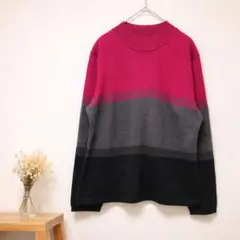 ニット セーター ボーダー 赤 黒 グレー M 長袖 グラデーション