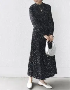 【美品】SHIPS ブラック・ドット ロングワンピース