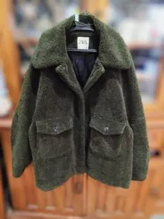 ZARA オリーブグリーン ボアジャケット