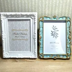 【新品】フォトフレーム 写真立て アンティーク ホワイト&ブルーL判２点