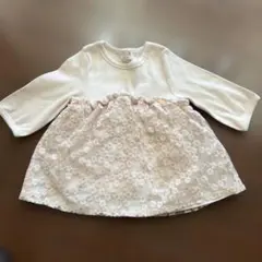 プティマイン　花柄レース　長袖チュニック ピンク