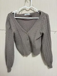 NICECLAUP モカ ケーブルニット 長袖カーディガン