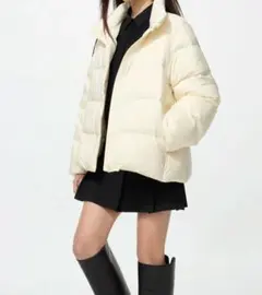 ユニクロ　パウダーソフトダウンコート（XL）アイボリー　ロング丈　フード取外し可 セール】【はっ水機能/フード取り外し可/防寒】ロングダウンコート