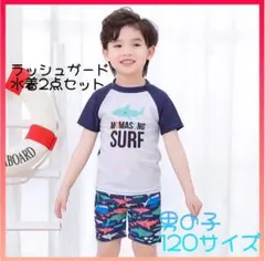 キッズ水着　男の子　ラッシュガード　半袖　サメ柄　プール　海　水遊び　魚　120