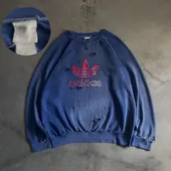 90's ”adidas“銀タグ“刺繍トレフォイル“フェード“襤褸 sweatのサムネイル