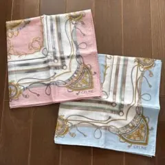 セリーヌ　ハンカチ　2枚セット　馬具　オールド　CELINE ピンク　水色系