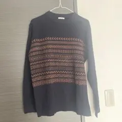 GU ネイビー 幾何学模様 長袖ニットセーター