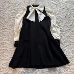 セブンテン バイカラー バックリボン ブラウス パフスリーブ トップス 