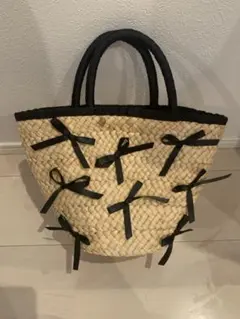 美品★リボン　カゴバッグ　ブラック　可愛い　韓国ファッション　即購入OK!