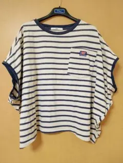 ボーダー半袖Tシャツ キナリ×ネイビー　Fサイズ