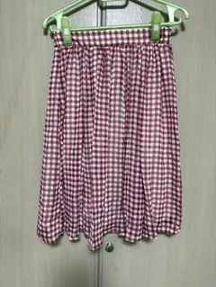 赤と白のチェック柄 フレアスカート M