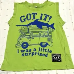 【匿名配送】タンクトップ　ノースリーブ　サメ　バス　GOT IT！　黄緑　110