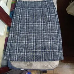 本日終了 ネイビー系チェック タイトスカート ウエスト70cm丈60㌢