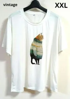 【海外古着】猫プリント　Tシャツ　かわいい　個性的　ネコ　ゆったりサイズ　XXLのサムネイル