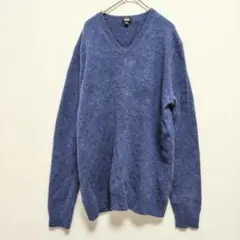 【ユニクロ】 UNIQLO Vネックセーター 毛100% 青 シンプル XL